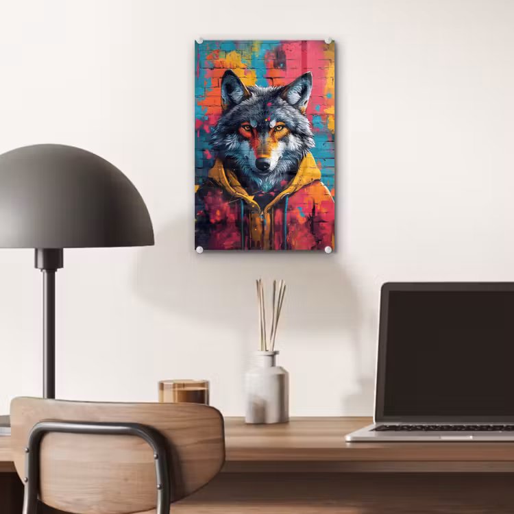 Glas schilderij - Graffiti - Wolf - Street art - Blauw — 7