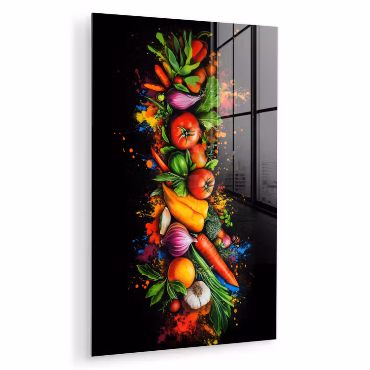 Glas schilderij - Groente - Eten - Kruiden - Graffiti - Koken — 1