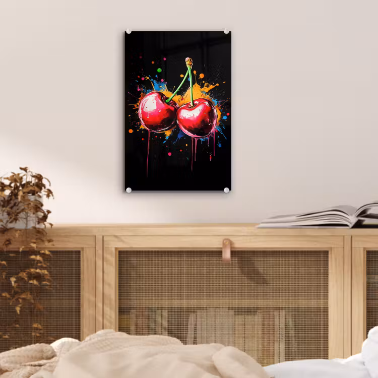 Glas schilderij - Kersen - Fruit - Graffiti - Verf - Abstract - Modern - Kleurrijk — 5