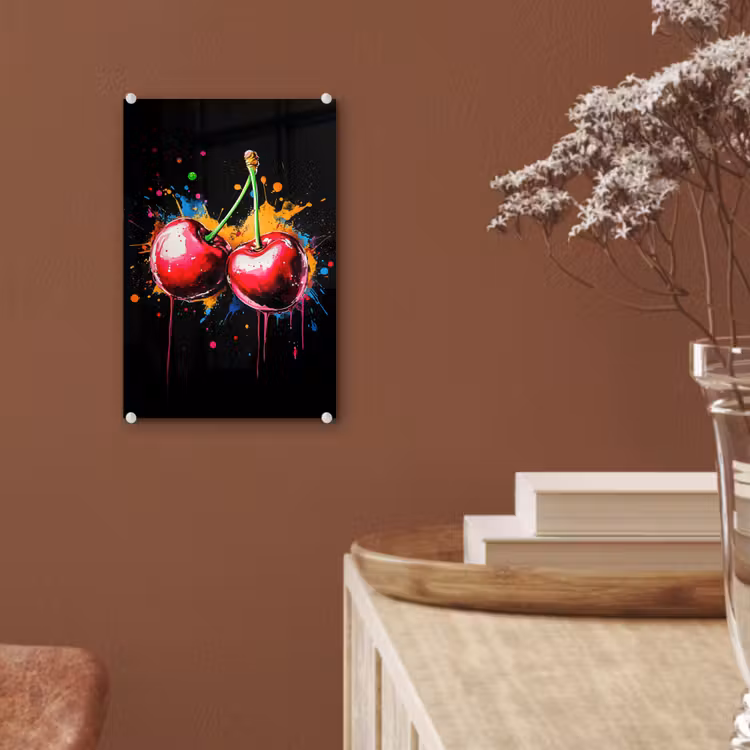 Glas schilderij - Kersen - Fruit - Graffiti - Verf - Abstract - Modern - Kleurrijk — 6