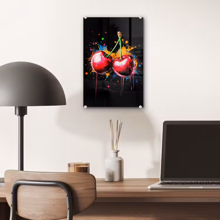 Glas schilderij - Kersen - Fruit - Graffiti - Verf - Abstract - Modern - Kleurrijk — 7