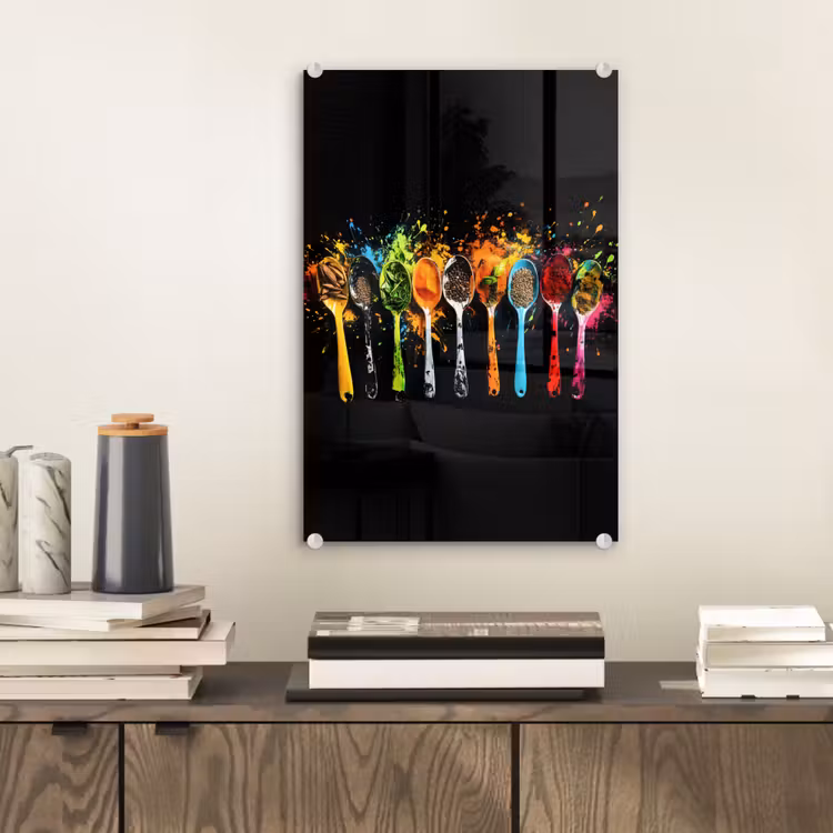Glas schilderij - Lepels - Kruiden - Modern - Graffiti - Verf - Kleurrijk — 2