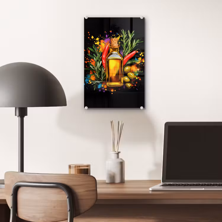 Glas schilderij - Olijfolie - Graffiti - Peper - Olijven - Modern — 7