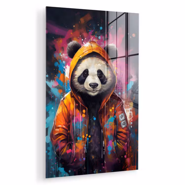 Glas schilderij - Panda - Jas - Graffiti - Oranje — 1