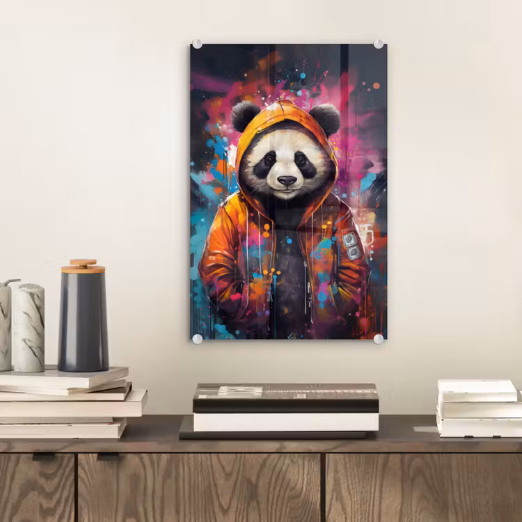 Glas schilderij - Panda - Jas - Graffiti - Oranje — 2