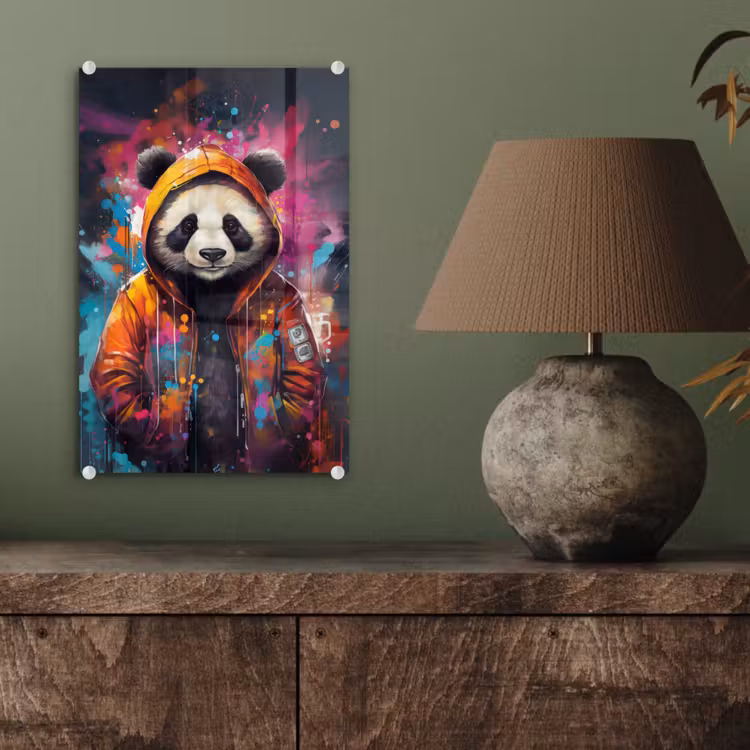 Glas schilderij - Panda - Jas - Graffiti - Oranje — 4