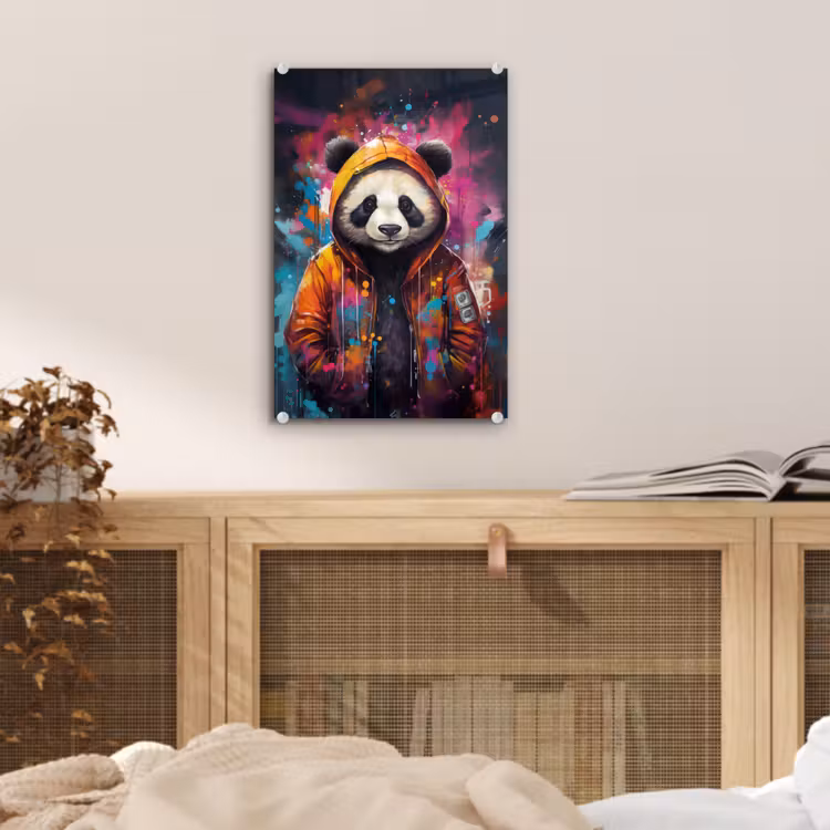 Glas schilderij - Panda - Jas - Graffiti - Oranje — 5