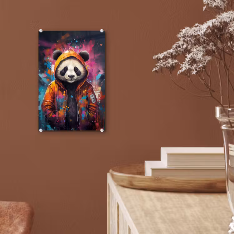 Glas schilderij - Panda - Jas - Graffiti - Oranje — 6