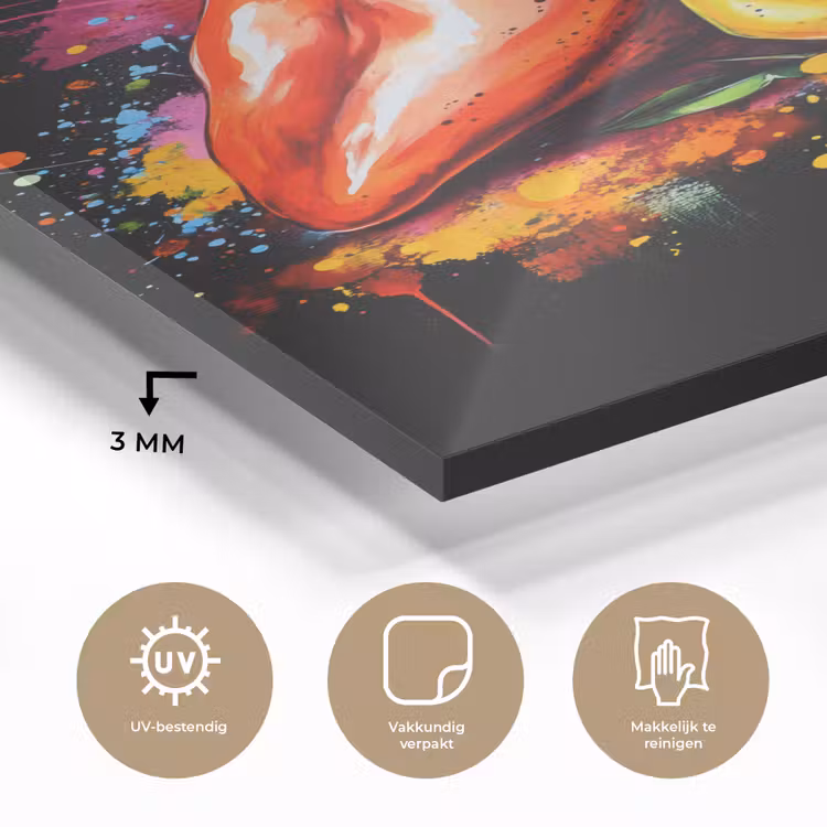 Glas schilderij - Paprika - Peer - Citroen - Graffiti - Verf - Abstract — 3