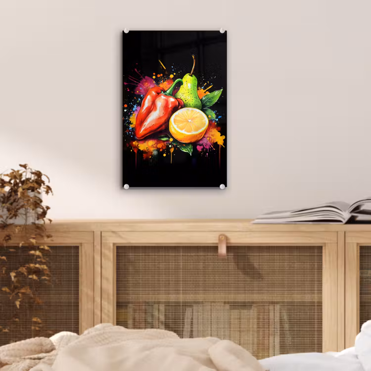 Glas schilderij - Paprika - Peer - Citroen - Graffiti - Verf - Abstract — 5