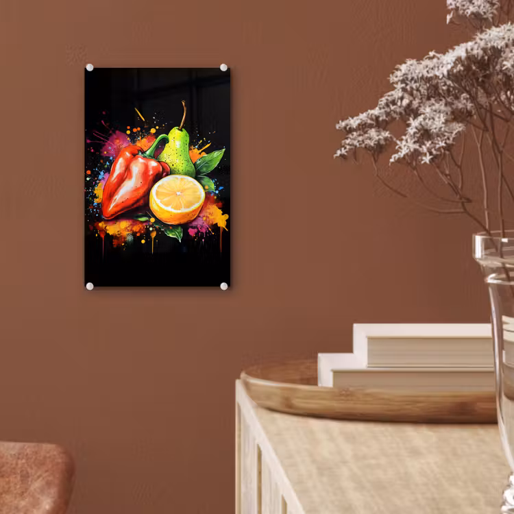 Glas schilderij - Paprika - Peer - Citroen - Graffiti - Verf - Abstract — 6