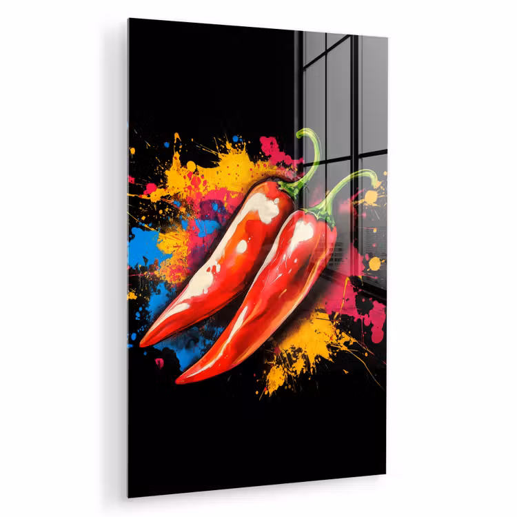 Glas schilderij - Peper - Graffiti - Verf - Abstract - Modern - Kleurrijk — 1