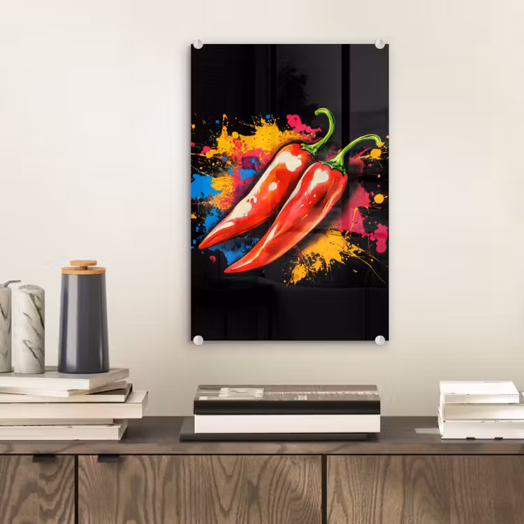 Glas schilderij - Peper - Graffiti - Verf - Abstract - Modern - Kleurrijk — 2