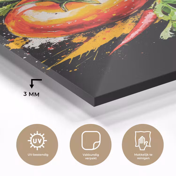 Glas schilderij - Tomaat - Avocado - Peper - Graffiti - Verf - Modern — 3