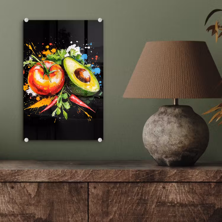 Glas schilderij - Tomaat - Avocado - Peper - Graffiti - Verf - Modern — 4