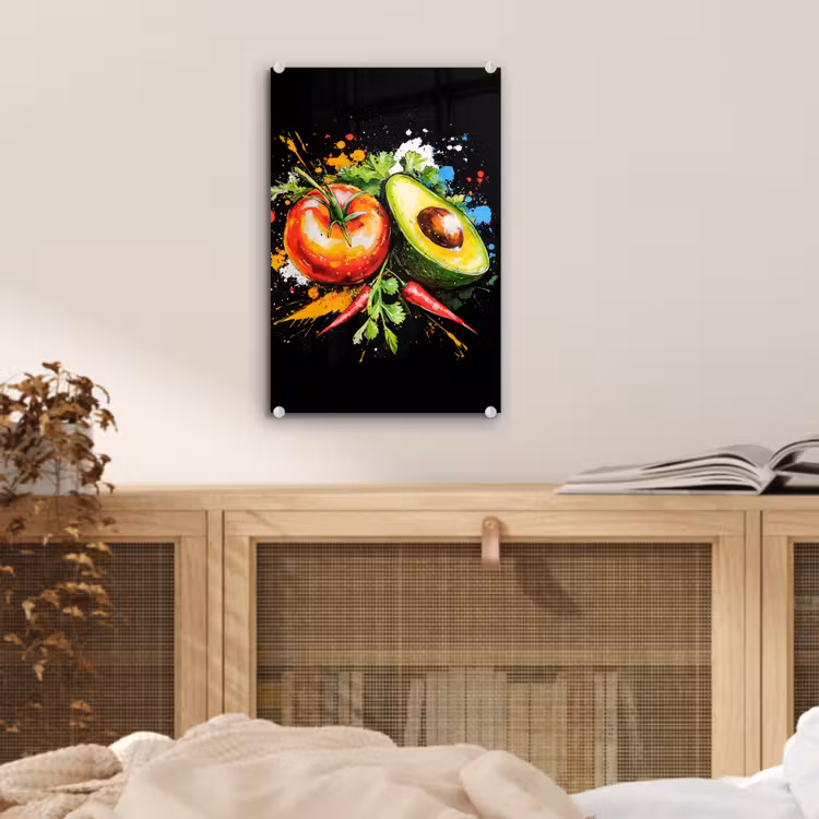 Glas schilderij - Tomaat - Avocado - Peper - Graffiti - Verf - Modern — 5