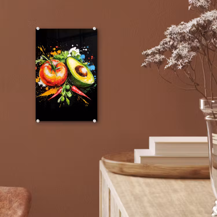 Glas schilderij - Tomaat - Avocado - Peper - Graffiti - Verf - Modern — 6