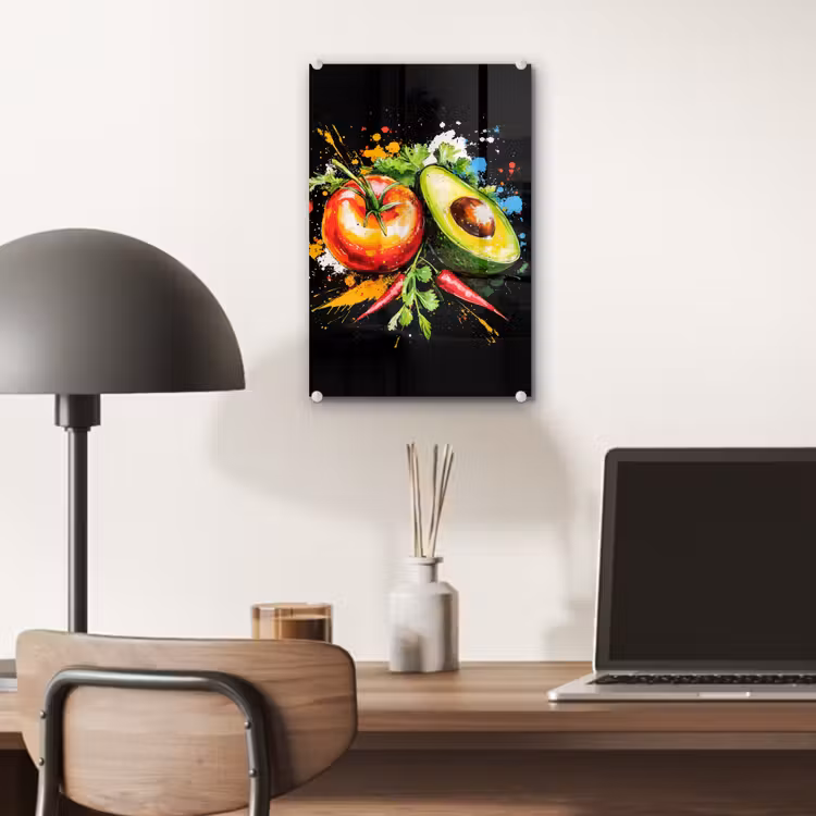 Glas schilderij - Tomaat - Avocado - Peper - Graffiti - Verf - Modern — 7