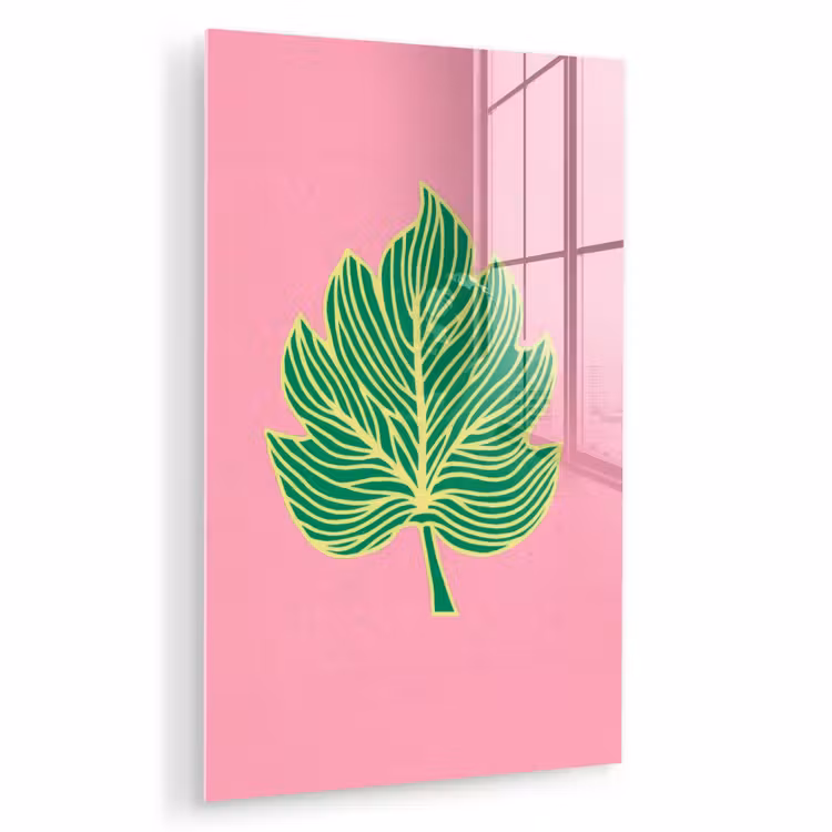 Glas schilderij - Blad - Groen - Illustratie - Minimalistisch — 1