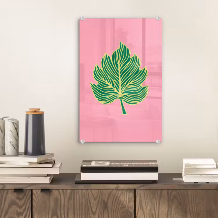 Glas schilderij - Blad - Groen - Illustratie - Minimalistisch — 2