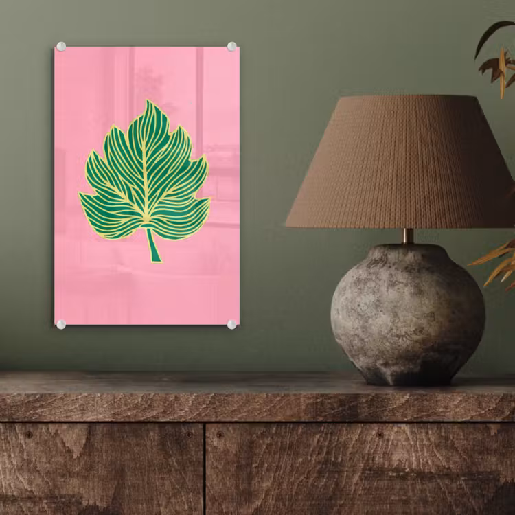 Glas schilderij - Blad - Groen - Illustratie - Minimalistisch — 4