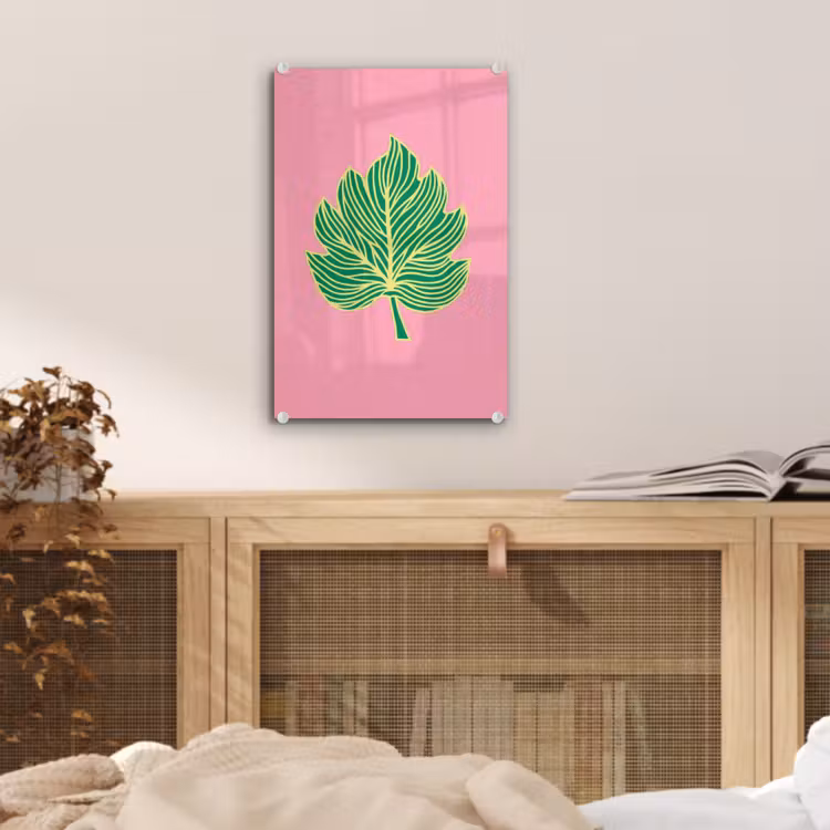 Glas schilderij - Blad - Groen - Illustratie - Minimalistisch — 5