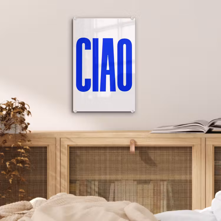Glas schilderij - Ciao - Hoofdletters - Blauw - Minimalistisch — 5