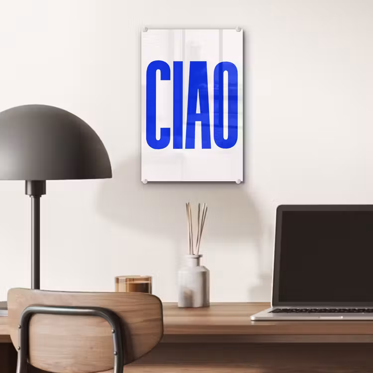 Glas schilderij - Ciao - Hoofdletters - Blauw - Minimalistisch — 7