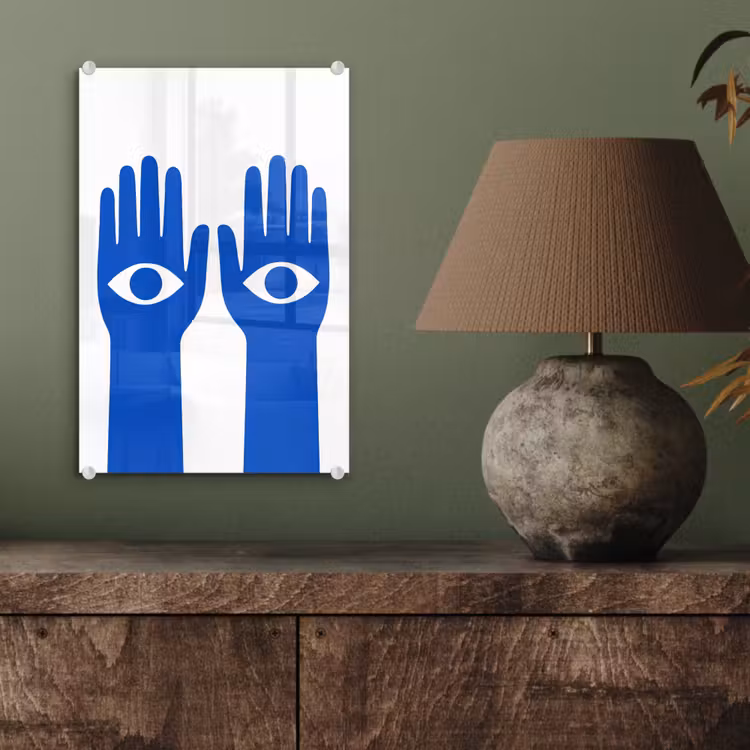Glas schilderij - Handen - Twee - Ogen - Blauw — 4