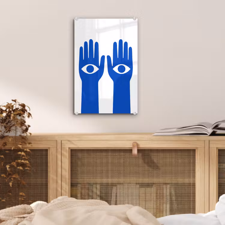 Glas schilderij - Handen - Twee - Ogen - Blauw — 5
