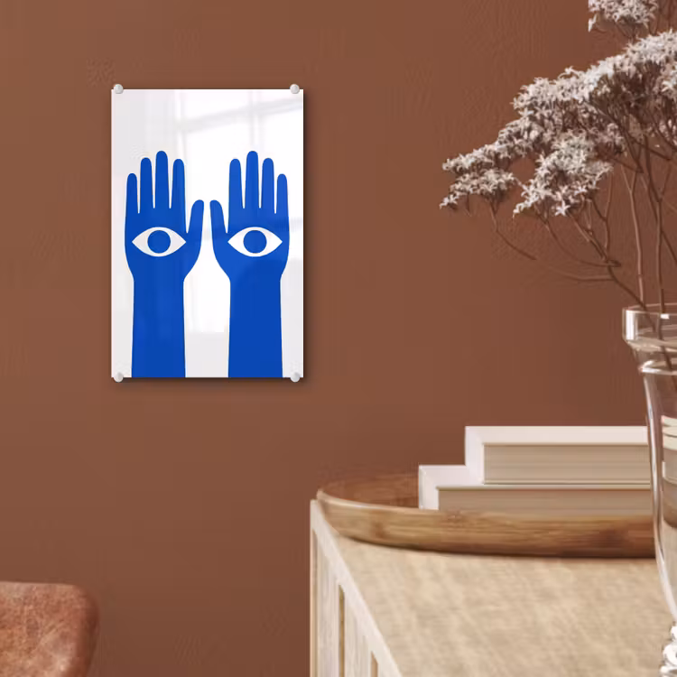 Glas schilderij - Handen - Twee - Ogen - Blauw — 6