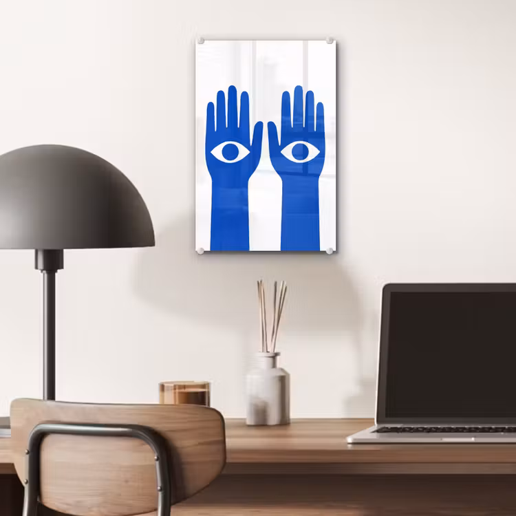 Glas schilderij - Handen - Twee - Ogen - Blauw — 7