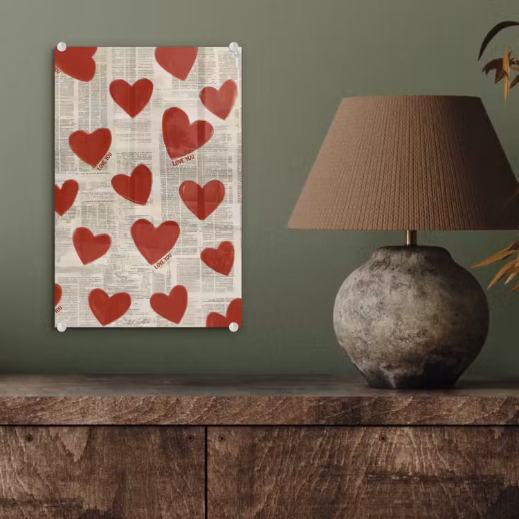 Glas schilderij - Hartjes - Krant - Loveyou — 4