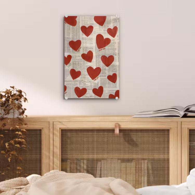 Glas schilderij - Hartjes - Krant - Loveyou — 5