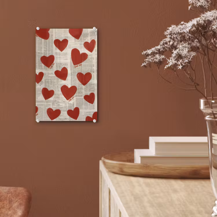 Glas schilderij - Hartjes - Krant - Loveyou — 6