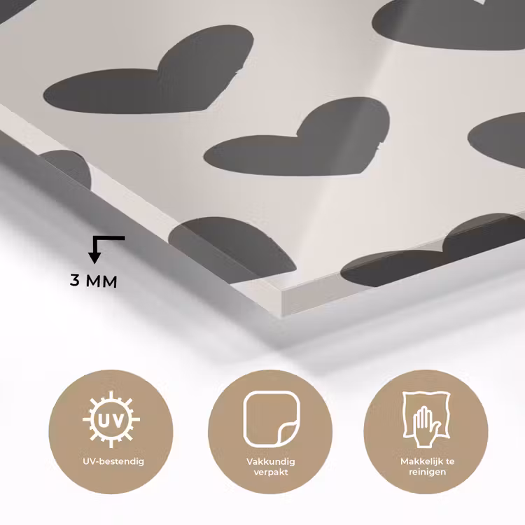 Glas schilderij - Hartjes - Zwart - Beige — 3