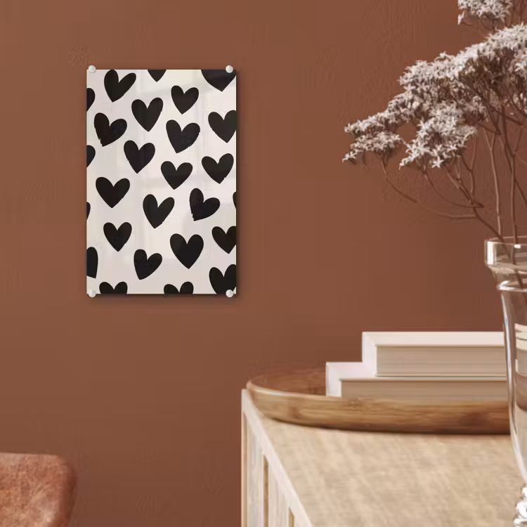Glas schilderij - Hartjes - Zwart - Beige — 6