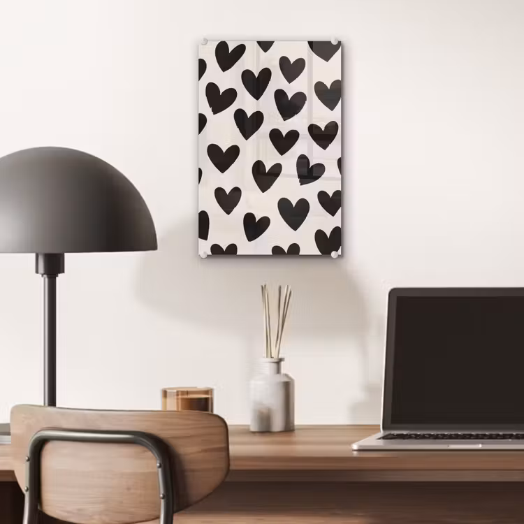 Glas schilderij - Hartjes - Zwart - Beige — 7