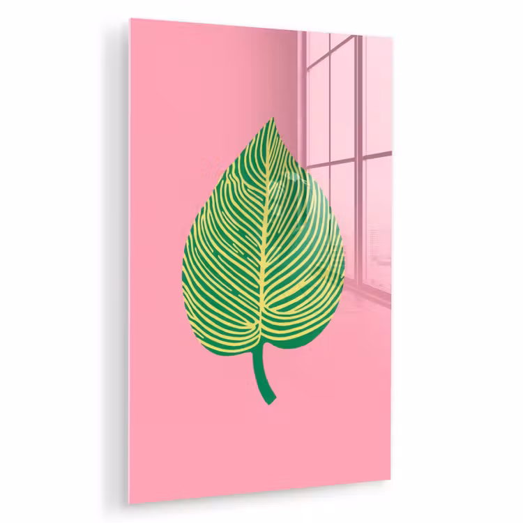 Glas schilderij - Illustratie - Blad - Minimalistisch - Groen — 1