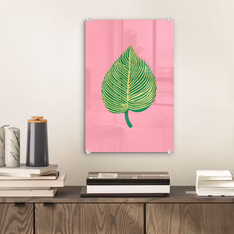 Glas schilderij - Illustratie - Blad - Minimalistisch - Groen — 2