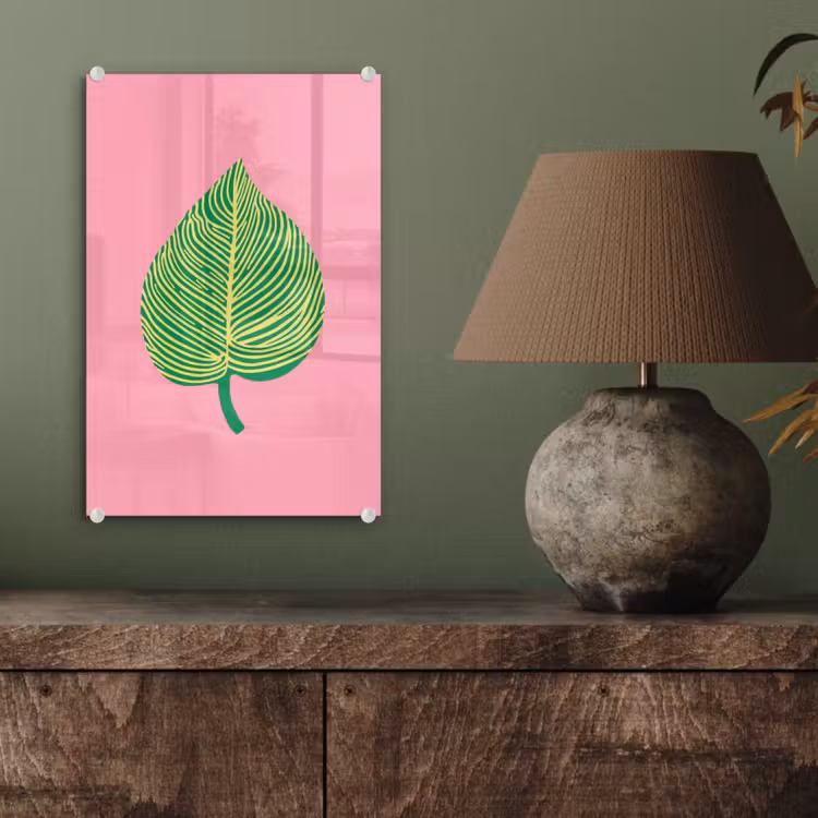 Glas schilderij - Illustratie - Blad - Minimalistisch - Groen — 4