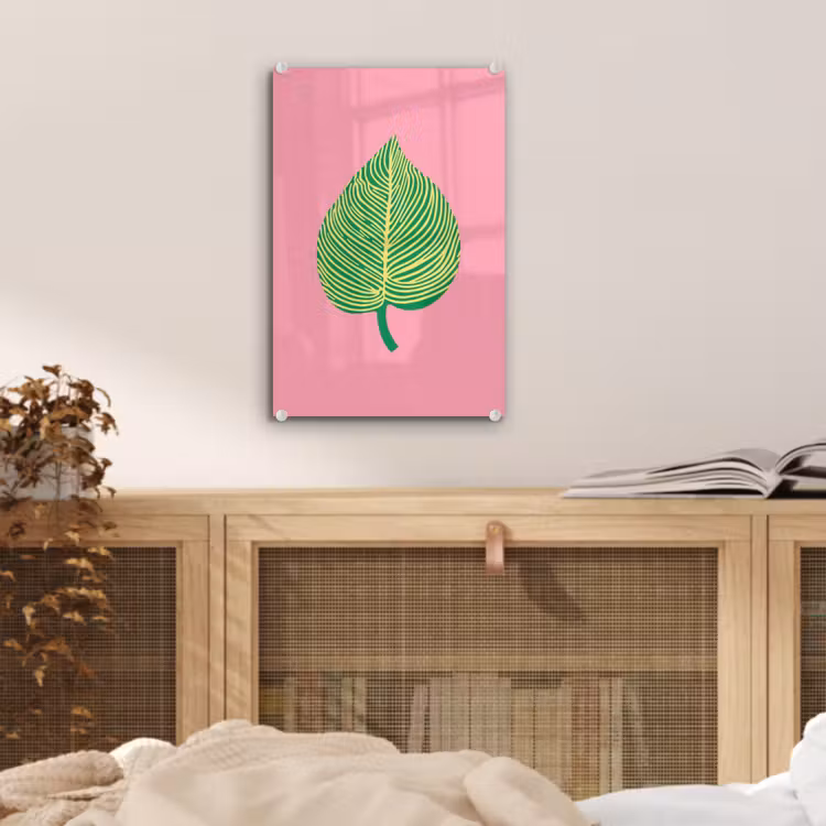 Glas schilderij - Illustratie - Blad - Minimalistisch - Groen — 5