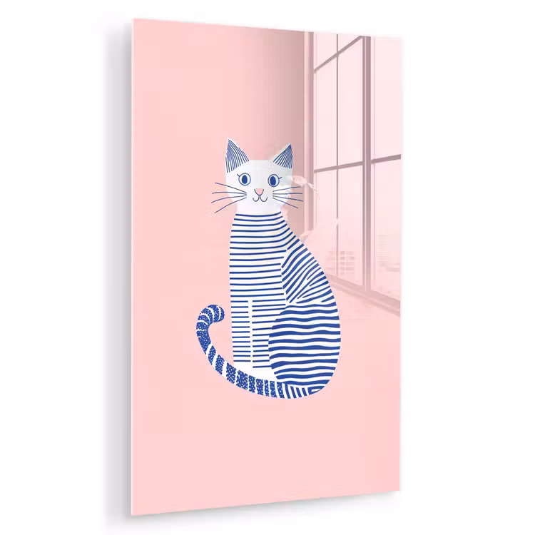 Glas schilderij - Kat - Illustratie - Minimalistisch - Roze — 1