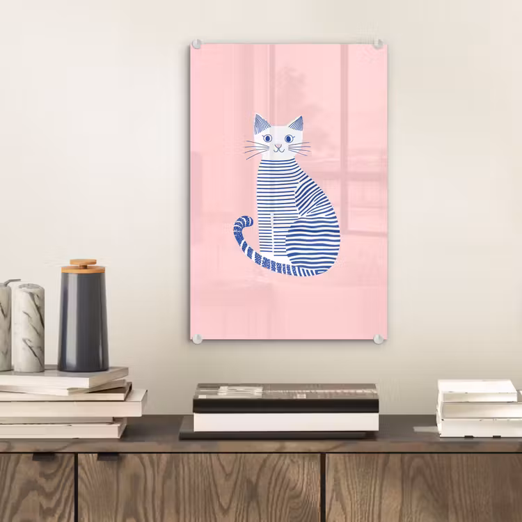 Glas schilderij - Kat - Illustratie - Minimalistisch - Roze — 2