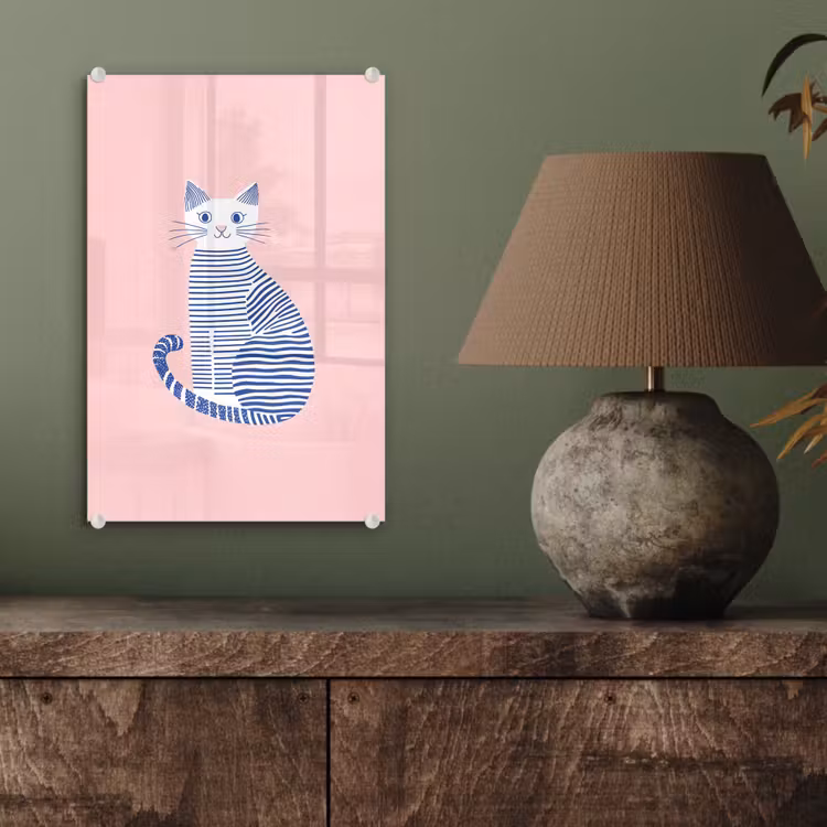 Glas schilderij - Kat - Illustratie - Minimalistisch - Roze — 4