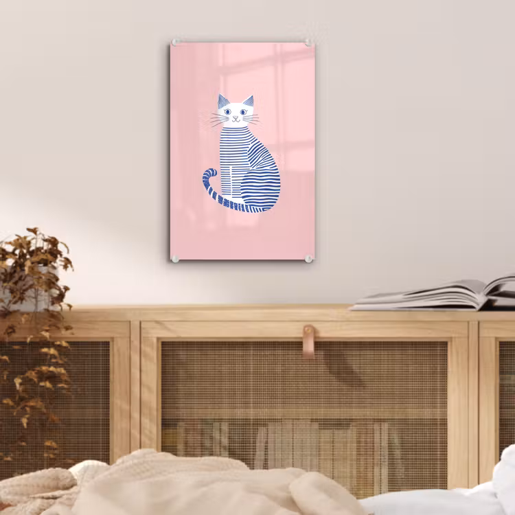 Glas schilderij - Kat - Illustratie - Minimalistisch - Roze — 5