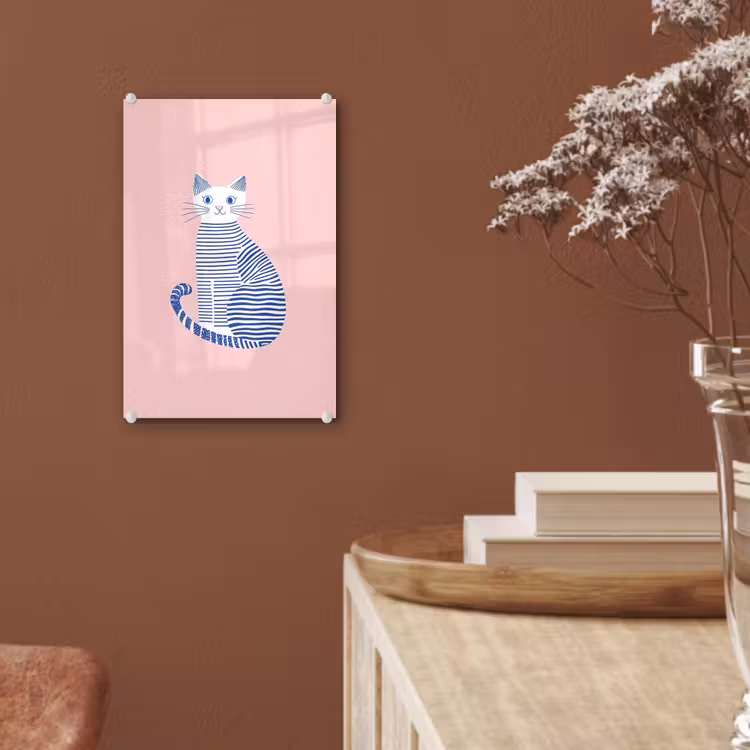 Glas schilderij - Kat - Illustratie - Minimalistisch - Roze — 6