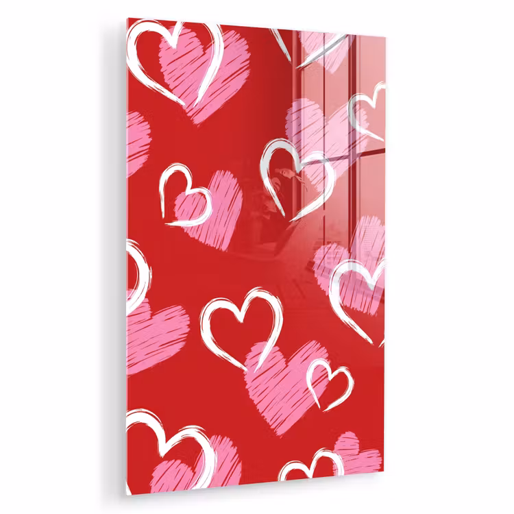 Glas schilderij - Patroon - Hartjes - Roze - Valentijn — 1