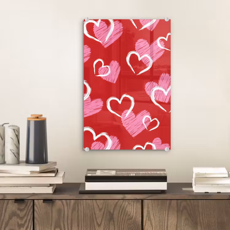 Glas schilderij - Patroon - Hartjes - Roze - Valentijn — 2
