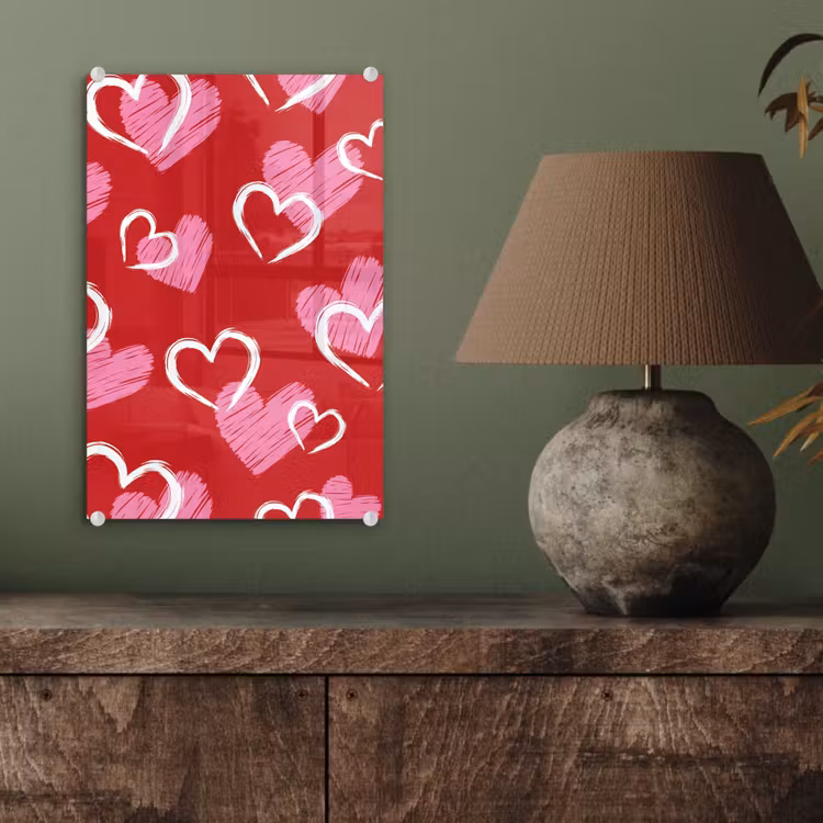 Glas schilderij - Patroon - Hartjes - Roze - Valentijn — 4